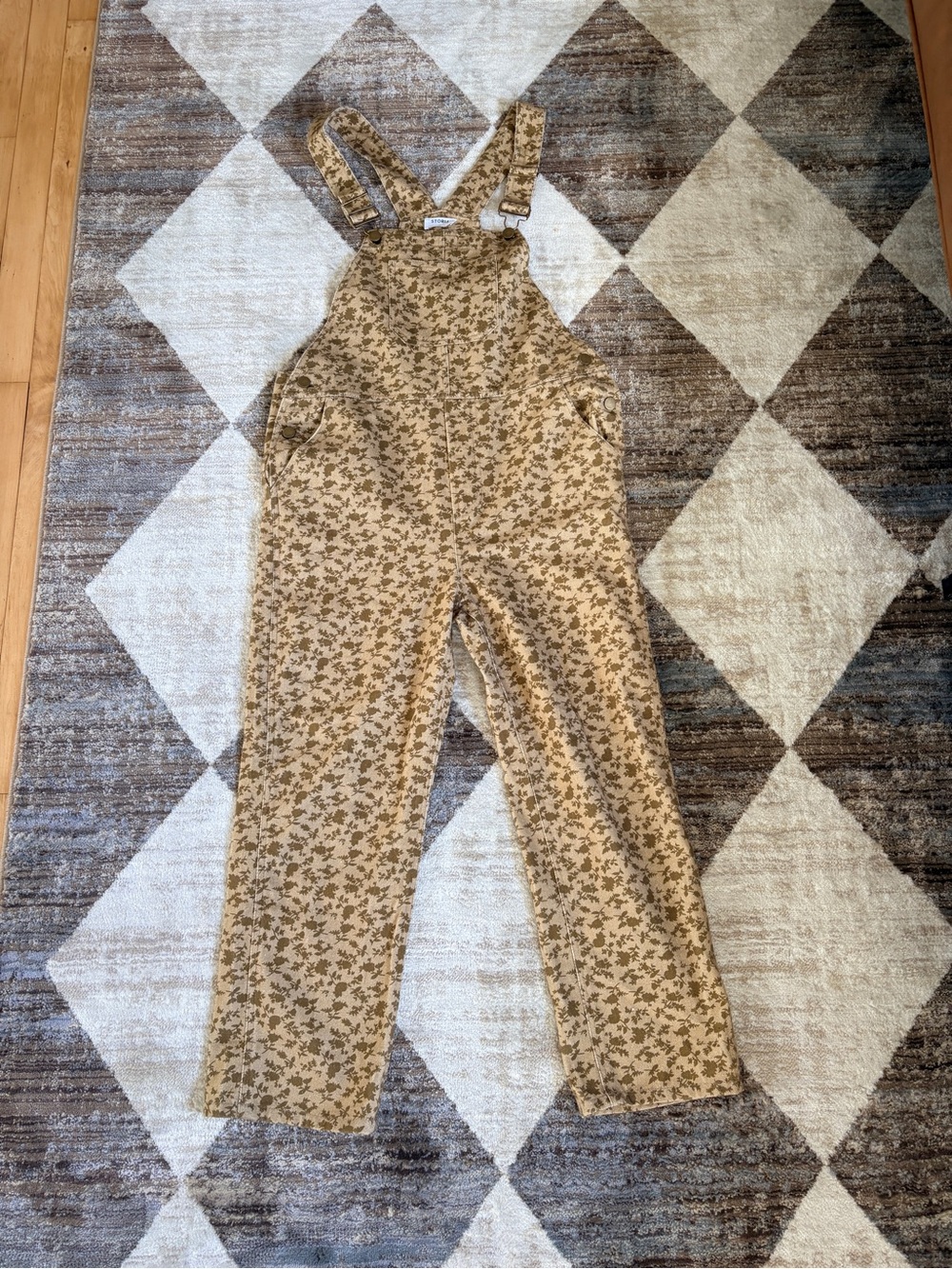 Storia Tan Floral Print Overalls (Fits like Small)